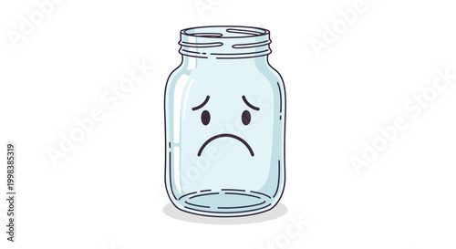 Angry face on empty glass jar.