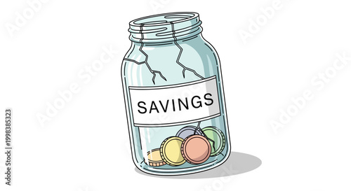 Jar with coins and label savings.