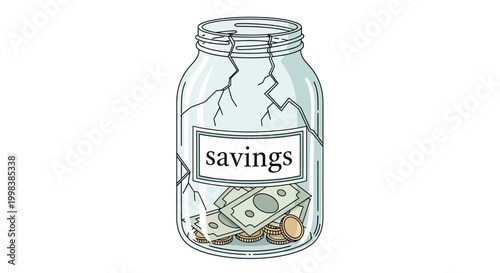 Broken Savings Jar With Money Inside.