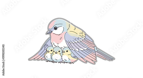 Mother Bird With Baby Birds Nest.