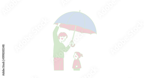 Woman holding umbrella with little girl.