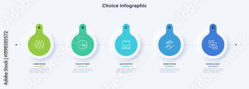 Bild auf Leinwand Vector illustration of five step business infographic neumorphism template with circular icons
