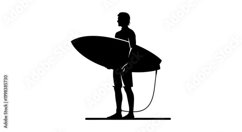 Black silhouette of a surfer holding a surfboard