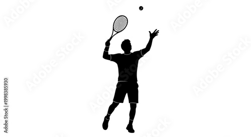 Tennis player serving with racket and ball