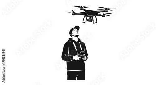 Man operating a drone with a remote control