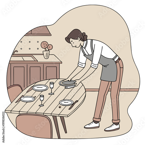 Person arranging dining table in kitchen