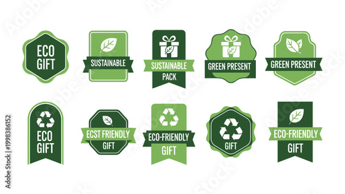 Eco-Friendly Gift Badges: A vibrant collection of eco-friendly gift badges, each designed to highlight sustainability, environmental awareness, and the conscious choice for a greener planet.