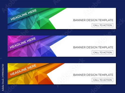 Colorful Abstract Corporate Banner Set with Diagonal Shapes for Business Marketing and Branding