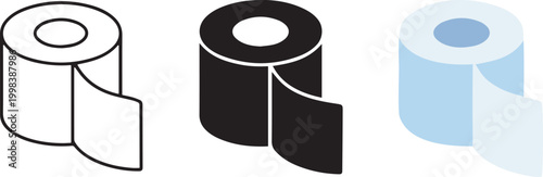 Toilet Paper Roll Icon Set Vector – Tissue Roll Flat, Solid and Outline Styles