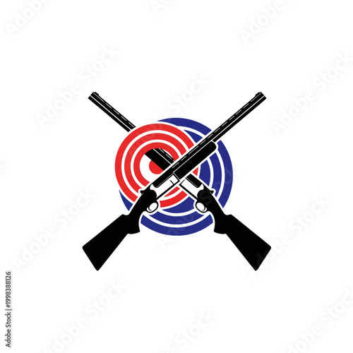 Clay Pigeon Shooting Target with Crossed Shotguns Logo Icon