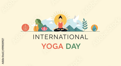 Woman Meditating Outdoors under the Sun for International Yoga Day Celebration, in bright studio.