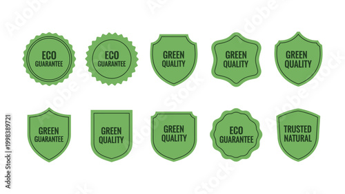 Eco-Friendly Badges: A collection of elegantly designed badges, each a symbol of commitment to green quality, promoting eco-consciousness and reliability. 
