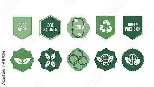 Eco-Friendly Emblems: A collection of meticulously designed emblems, each conveying a commitment to environmental stewardship and sustainability. The designs showcase symbols of nature, recycling.