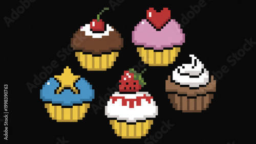 Colorful cupcakes with toppers arrangement