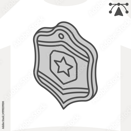 Police badge isometric icon, authority, identification concept. Vector graphics. Officer representative, sheriff sign and editable stroke, outline style icon for mobile or web design.