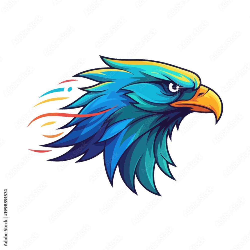 Fototapeta premium Dynamic Eagle Head Illustration - Blue and Teal Colors, Motion Lines