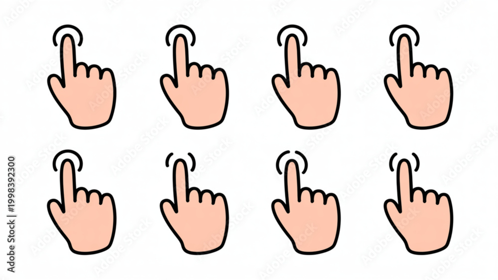 Obraz premium Touch Gesture Line Icon Set Tap, Swipe, Click and Press Hand Interaction Symbols