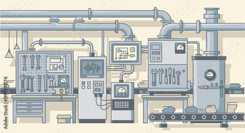 Industrial Processing Plant with Automated Machinery and Conveyor System