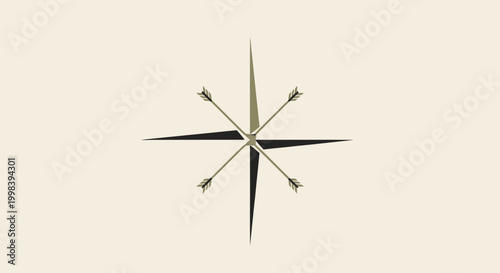 Vintage style compass rose with directional arrows on a light beige background, representing navigation and exploration.