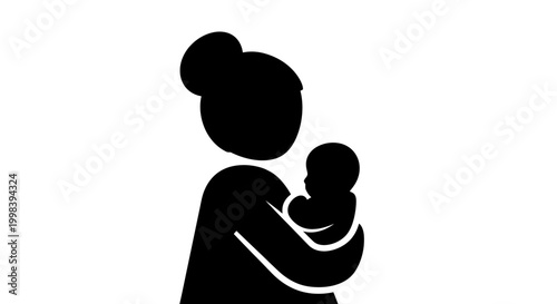 Loving silhouette of a mother cradling her baby with tenderness on an isolated white background.