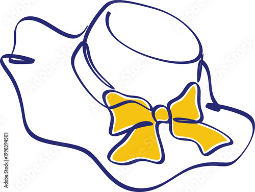 Summer beach hat line art icon, women sun hat illustration