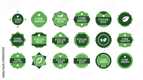 Eco-Friendly Emblems: A vibrant collection of green emblems that embody the essence of eco-consciousness and sustainable living, ideal for branding or promotional materials.