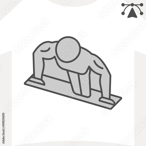 Push up of man isometric icon, upper body exercises, strength concept. Vector graphics. Push up exercises, sportsman sign and editable stroke, outline style icon for mobile or web design.