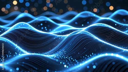 blue and orange neon light waves representing big data and network connections