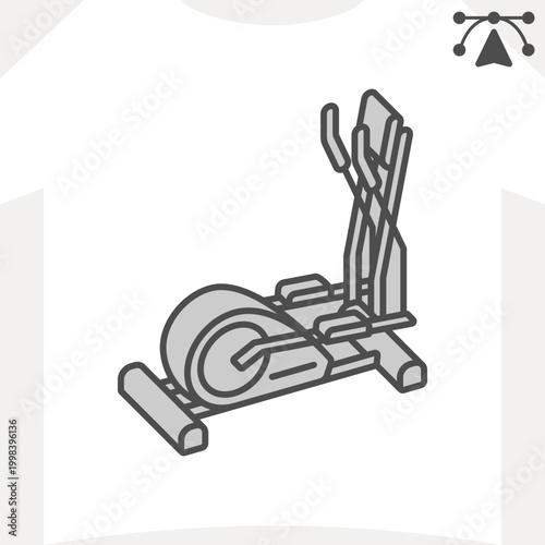 Elliptical trainer isometric icon, cardio, full body exercises concept. Vector graphics. Low impact workouts, equipment sign and editable stroke, outline style icon for mobile or web design.