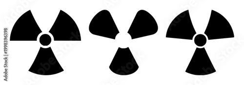 Black silhouette, white background: radioactive symbol set with simple line art design featuring sketches, drawings, vector graphics with minimalist and simple illustrations