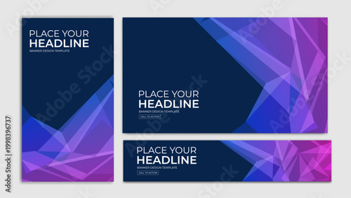 Abstract Business Banner Set with Blue Purple Gradient Shapes for Corporate Marketing and Branding