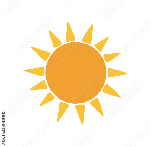 Sun icon, yellow sun symbol, orange sun illustration, solar icon vector