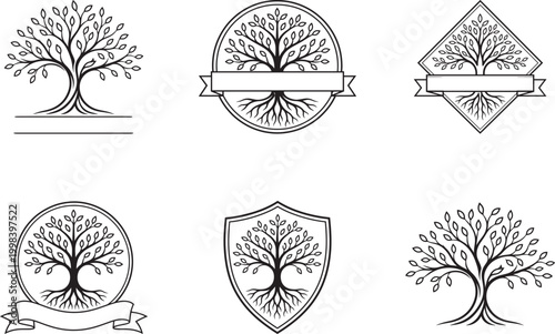 Schilderij op canvas Tree of life logo collection with elegant line art