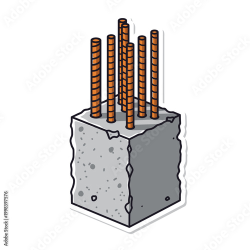 Five wooden rebar sticks in concrete block