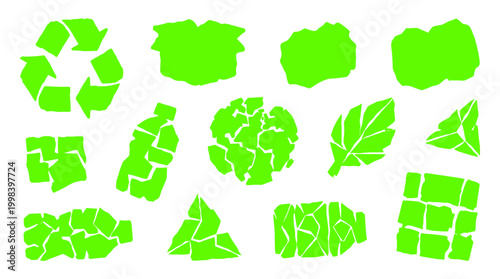 Green Recycling Symbols and Shapes Representing Eco Friendly Concepts and Sustainability