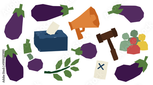 Conceptual illustration of political activism and voting with eggplant symbols representing protest and social change