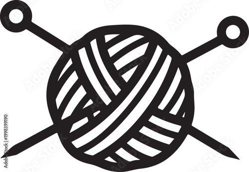 Knitting Wool Ball with Needles Icon Isolated on White Background