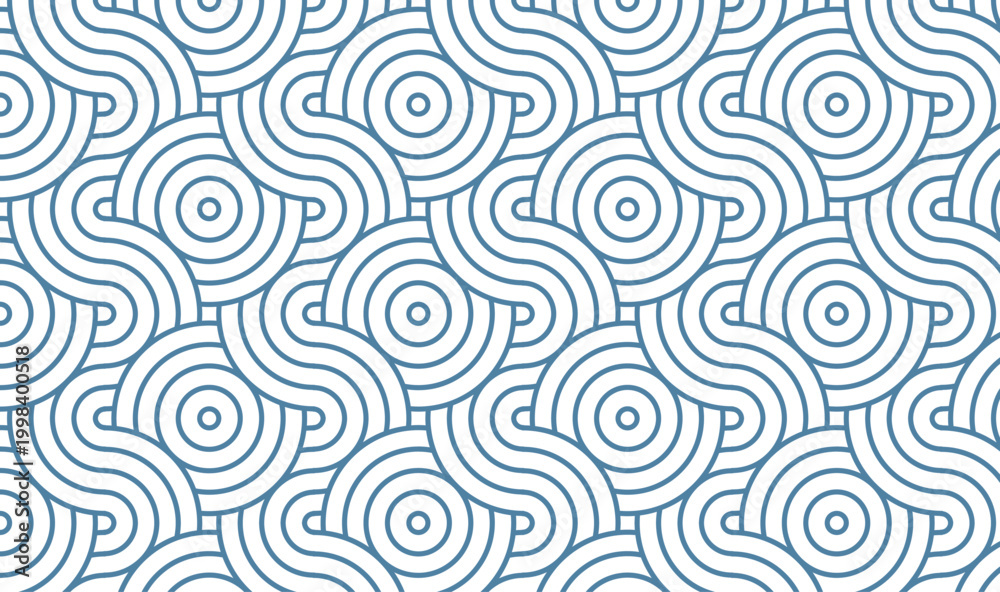 Fototapeta premium Seamless Blue Geometric Wave Pattern, Abstract Modern Concentric Circle Ornaments, Retro Minimalist Line Art Background, Elegant Blue Vector Texture for Textile and Wallpaper Design 