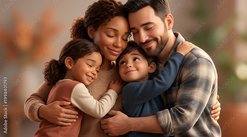 Obraz premium Happy Multi-ethnic Family Hugging for International Family Day