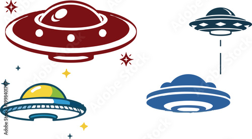 Vector Icon of a Tiny UFO Beaming Light in Outline Style with Minimal Design on a White Background