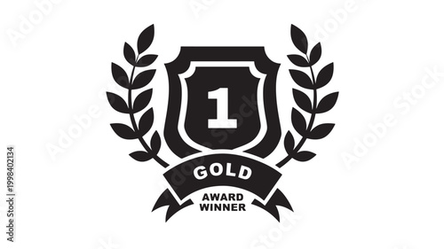 Shield badge with gold award winner ribbon and laurel leaves around a bold letter I emblem for premium branding featuring logo design, trophy symbol,