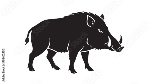 Boar wild animal silhouette icon with bold black vector style for premium outdoor logo and badge design featuring emblem, mascot, hunting with