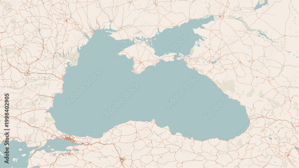 Naklejka premium Minimalist vector map of the Black Sea region. High-quality SVG illustration covering Turkey, Ukraine, Russia, Romania, Bulgaria, and Georgia coastline for travel and infographics.