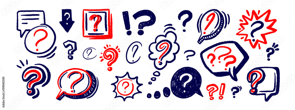Fototapeta premium Hand drawn question mark in bold brush strokes, perfect for quiz design, FAQ section and doubt themed graphic with authentic doodle style and vibrant energy. Vector scribble collection