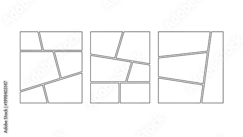 Frames photo collage sketch set with thin black outline lines arranged in overlapping rectangles featuring grid layout, modern design, minimal with