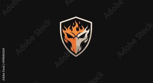 flaming fox shield logo fierce animal gaming emblem