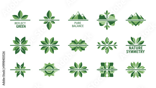 Green Elements Logo Collection: A diverse compilation of minimalist logos featuring green leaf, evoking feelings of growth, balance, and harmony with nature. 