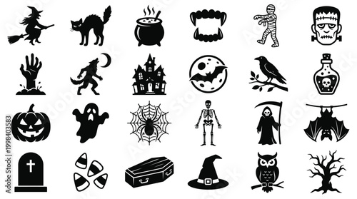 Halloween silhouette icons for a spooky holiday celebration