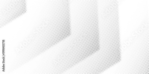 A dynamic abstract pattern created with halftone dots, transitioning from dense black to sparse white, suggesting movement and depth.