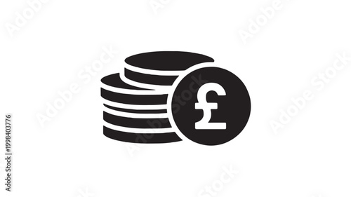 Euro coin with pound symbol and stacked database cylinder icon for premium banking services and social media finance concept